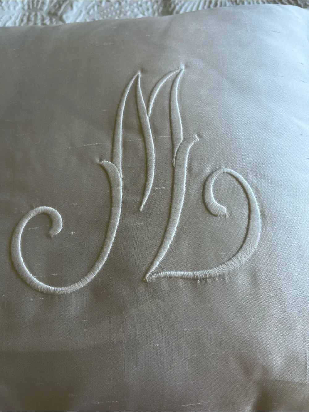 Embroidered Monogram White Decorative Pillow - Classic Bedding Accent